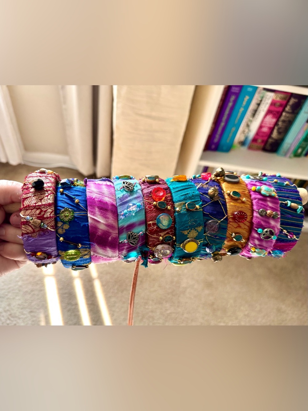 10 Handcrafted Multicolor Silk Wrap Bangles - Vibrant Mixed Colors